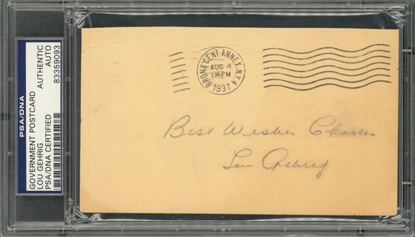 1937 Lou Gehrig Signed Government Postcard (PSA/DNA Authentic)